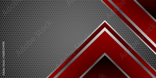 Abstract black and red polygons overlaid on dark steel mesh background with free space for design. modern technology innovation concept background