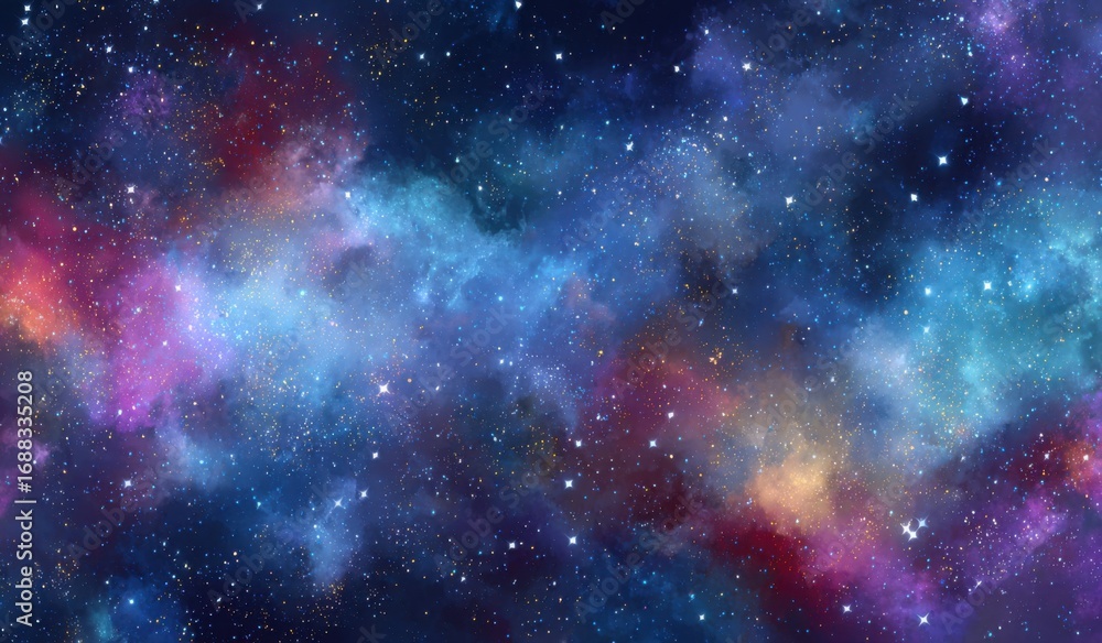 Fototapeta premium Vast expanse of swirling nebulae, vibrant colors, and scattered stars