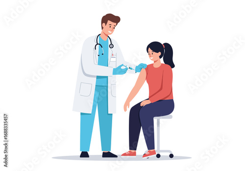 Caring doctor administers vital vaccine to grateful patient promoting health and wellness in modern medical practice
