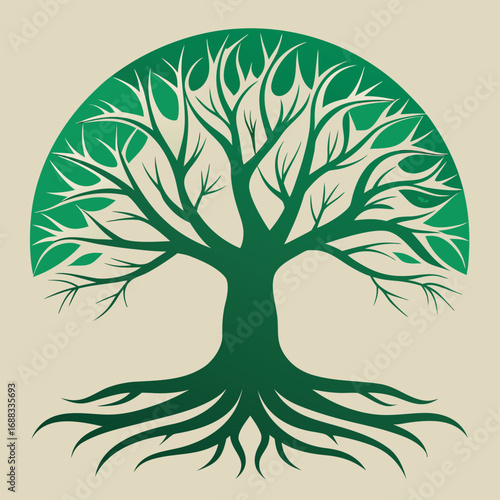 Abstract Silhouette of a Tree with Roots Shaped Like Veins Vector Illustration