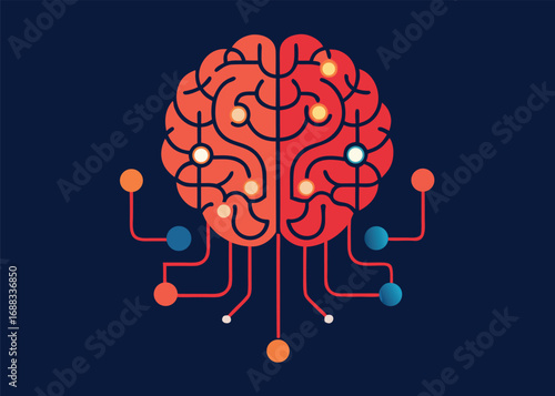 Abstract Single Color Vector Illustration of Human Brain Design with Creative Artistic Elements