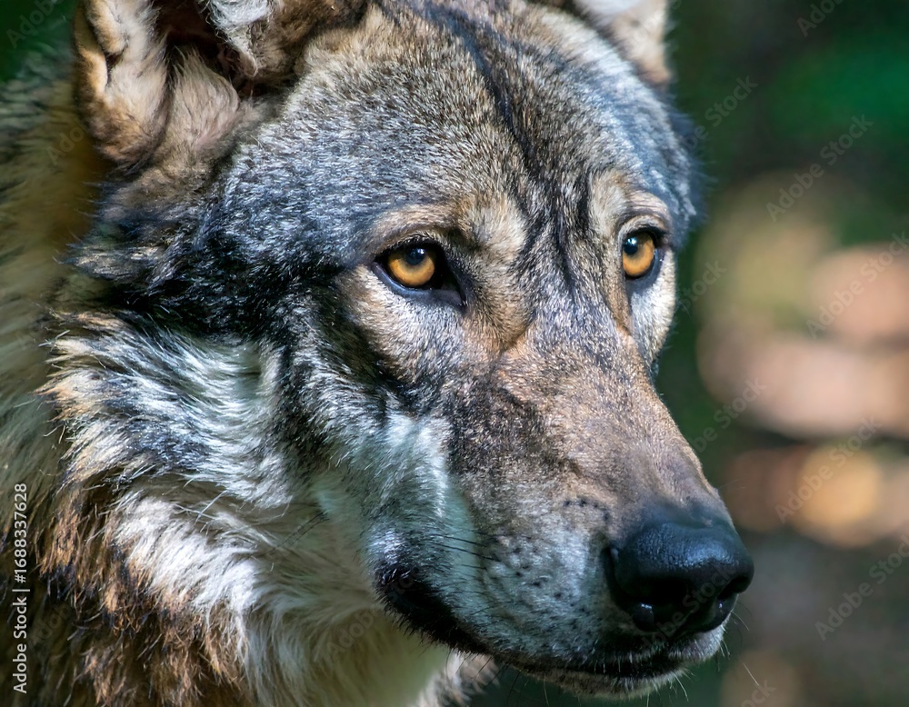 Obraz premium Close-up wolf portrait in forest