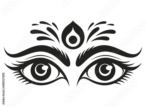 Stylized black and white illustration of a third eye and expressive eyes