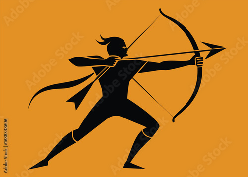 Minimalist Silhouette of an Archer Pulling a Bow and Arrow
