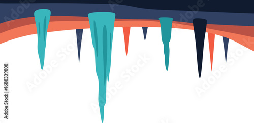 Flat Vector Illustration of Colorful Stalactites in Cave
