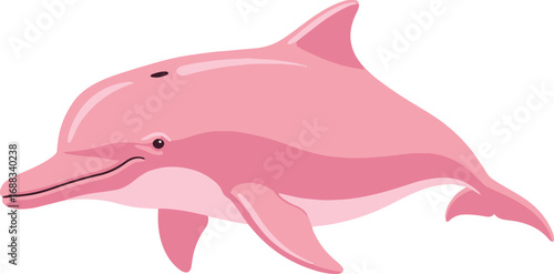 A playful illustration of a pink river dolphin, also known as a boto, swimming gracefully against