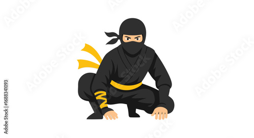 Stealthy Ninja in Crouching Position.