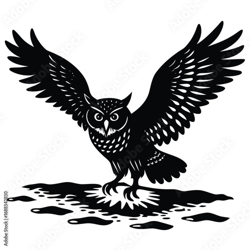 Adobe IllustStunning close-up of a snowy owl gliding low over an icy tundra, eyes locked on viewer, pale winter sun. raptor Artwork Etching illustration of an angry Great Horned Owl
