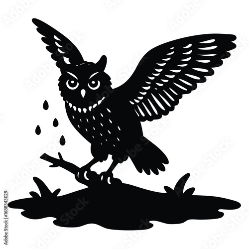 Adobe IllustStunning close-up of a snowy owl gliding low over an icy tundra, eyes locked on viewer, pale winter sun. raptor Artwork Etching illustration of an angry Great Horned Owl
