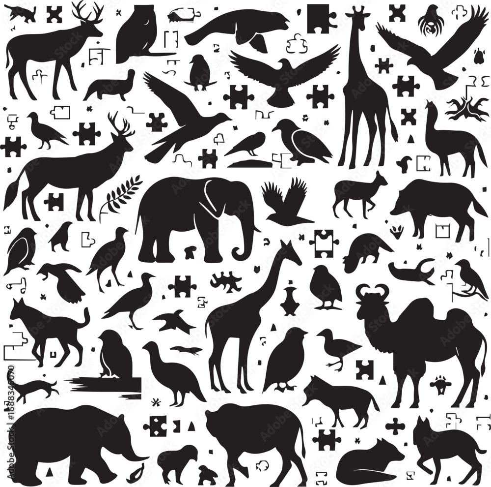 Fototapeta premium Animals Silhouettes Icons