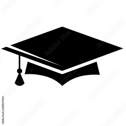 Minimal graduation cap icon vector illustration with tassel detail, symbolizing education, academic achievement, and learning, isolated on white background