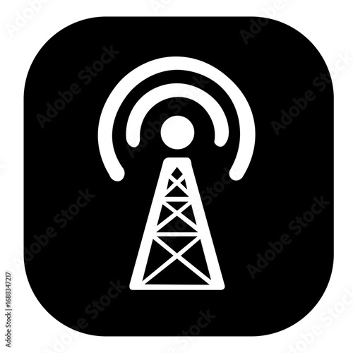 Modern signal tower logo vector illustration with broadcast waves, representing wireless communication, internet connectivity, and digital network services