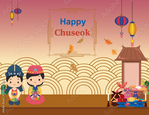 Chuseok Korean harvest festival illustration – full moon, lanterns and gifts