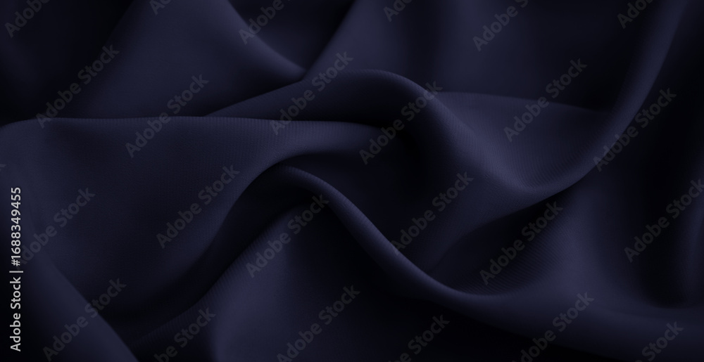 Obraz premium Luxury silk satin fabric background. Fashion elegant dark shade of blue and black. Waves and folds on the lined material. Blackberry, indigo, midnight, space, denim, marine blue, cobalt blue, aegean