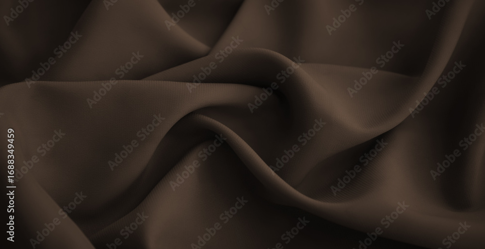 Obraz premium Elegant crumpled fabric.Chocolate Martini 2025 pantone color. Matte silk satin material with wavy folds. Neutral chocolate black coffee brown. Wood, cedar, umber, taupe, wenge, deep winter hues.Macro