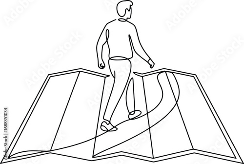 Person walking on geometric path abstract concept business journey decision making exploration