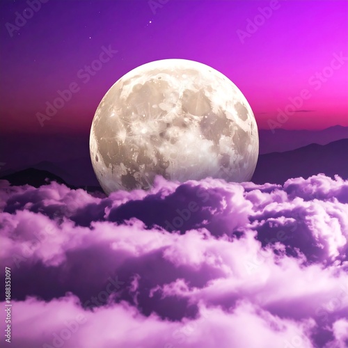 Full moon above clouds at sunset
