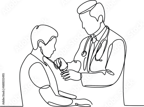 Continuous line drawing of doctor giving vaccination to patient medical healthcare concept
