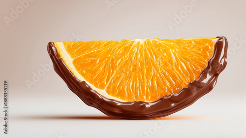 Fresh Orange Slice Dipped in Chocolate on White Background
Juicy Orange Covered with Melted Chocolate and Copy Space