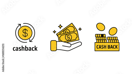 Cashback Icon Set Money, Refund, Return, Finance, Payment, and Savings