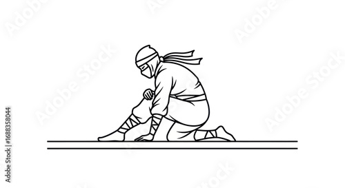 Silhouette of a ninja in a crouched, ready stance.