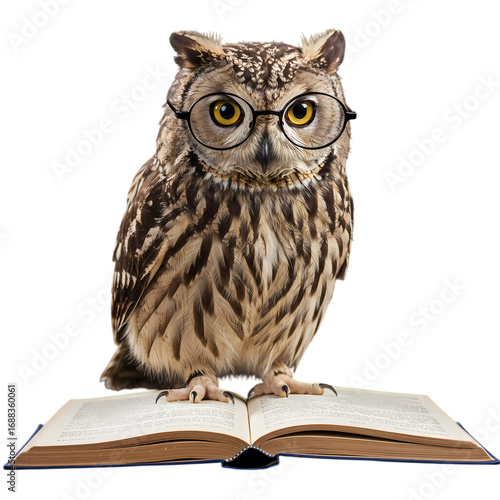 Wise Owl with Glasses Reading a Book: Symbol of Knowledge and Learning