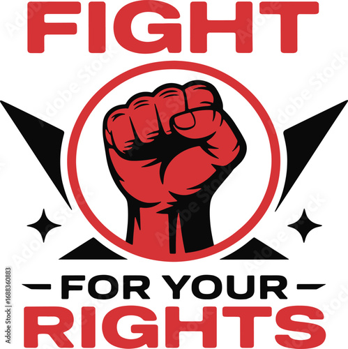 Powerful red fist symbolizing strength and determination to fight for your rights