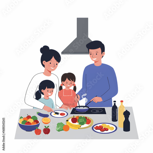 Family cooking together in the kitchen preparing a healthy meal 1.