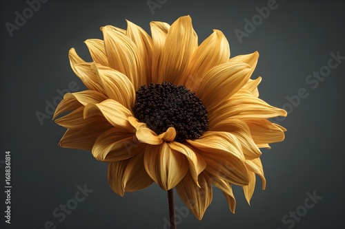 Vibrant Single Glossy Yellow Sunflower: Macro Image Captures Its Radiant Beauty and Detail