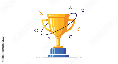 Illustrative golden trophy with a blue base for achievement and success