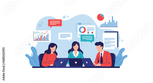 Business professionals discussing data and analytics during a collaborative meeting session