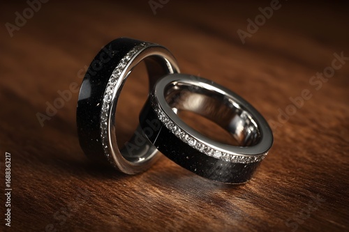 Adorn your special day with polished trilogy wedding hoops featuring an edgy ebony finish.