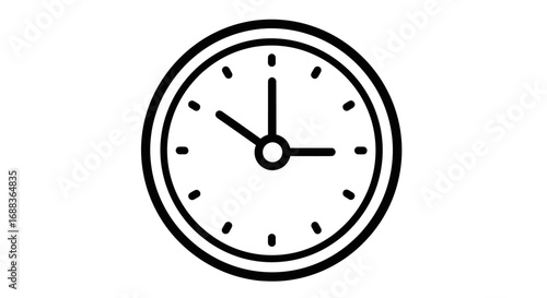Simple Black and White Clock Face with Hour and Minute Hands.