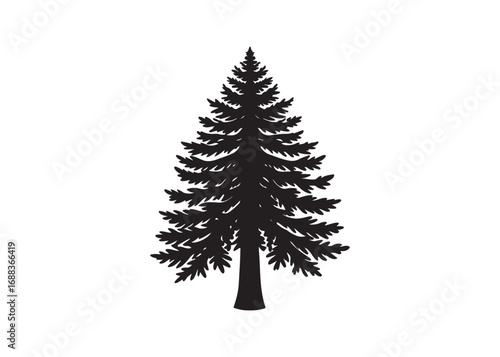 Redwood forest tree black silhouette vector illustration.