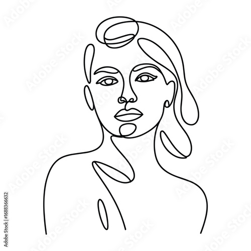 Minimalist single line drawing of a woman s face and shoulders