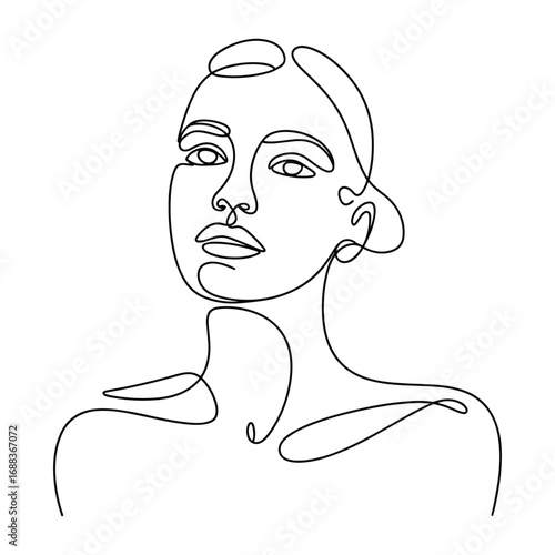 Elegant single line drawing of a woman s face and shoulders