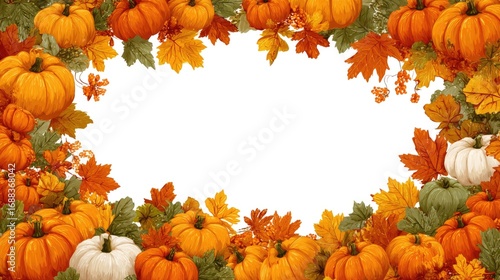 Colorful autumn border with pumpkins and leaves, perfect for fall themes.
