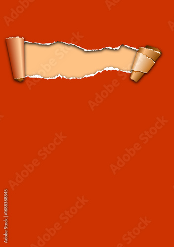 Torn parchment banner on orange background suitable for headers, announcements, and promotional web design.