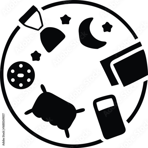 Relaxation and sleep icons circle set tranquil restful nighttime symbols for comfort and calm