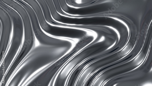Silver chrome metal background, shiny and lustrous metal pattern texture, silky liquid chrome waves.