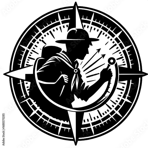 Black and White Vector Silhouette of Scout Compass
