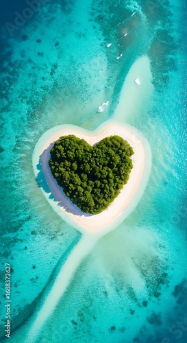 Aerial View of Heart-Shaped Island in Turquoise Ocean drone