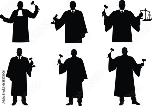 Wallpaper Mural Judge silhouette, legal professional pose, courtroom authority figure, justice symbol graphic, gavel and robe illustration, cad drawing flat vector illustration Torontodigital.ca