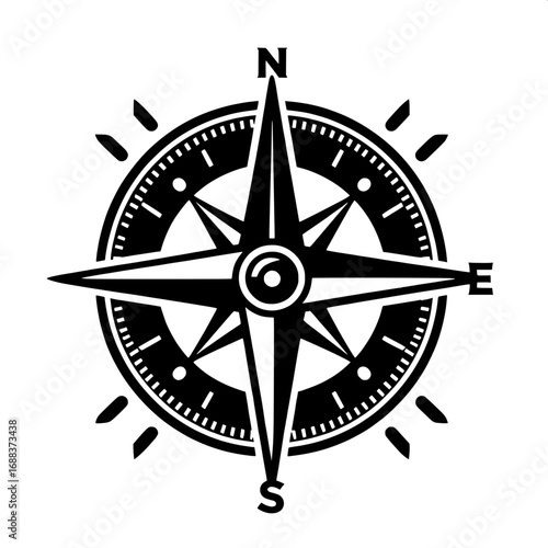 Black and White Vector Silhouette of Scout Compass