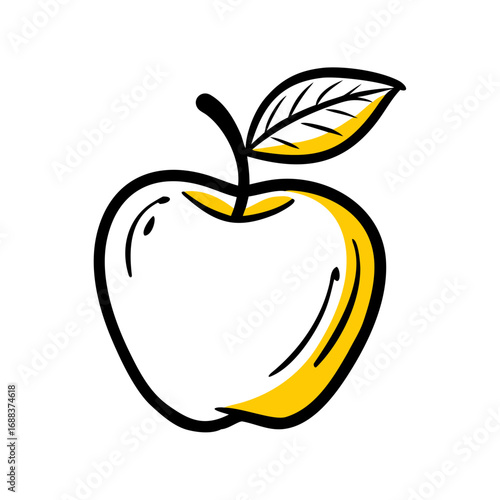 Apple illustration with leaf and yellow accent shading 
