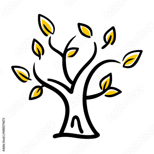 Tree illustration with yellow accent leaves 
