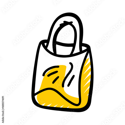 Reusable shopping bag illustration with yellow accent details 

