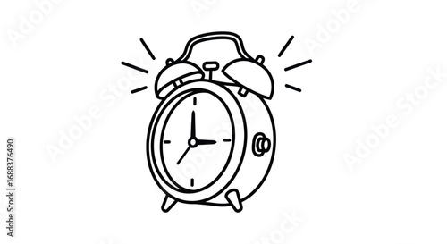 Simple Black Line Art Alarm Clock with Ringing Bells.