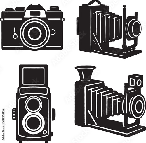 Vintage Camera Silhouette, set of old cameras:vintage , retro , old camera , classic camera, antique 