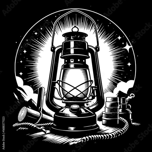 Black and White Vector Silhouette of Scout Lantern
